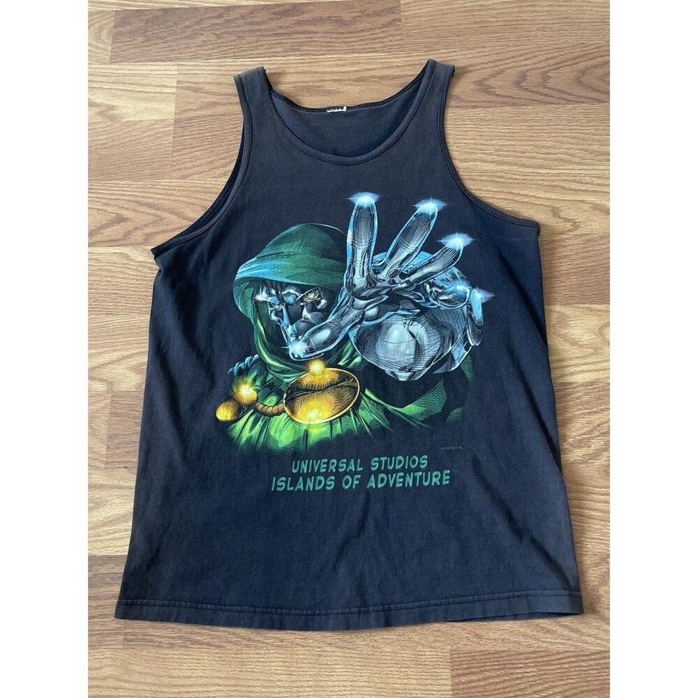 Vintage 90s Marvel DR DOOM Shirt Universal Studios Tank top   1999 Rare Large